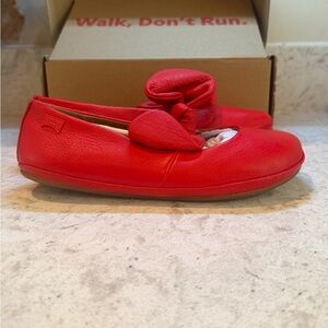 Camper Kids Red Leather Bow Mary Jane Slippers